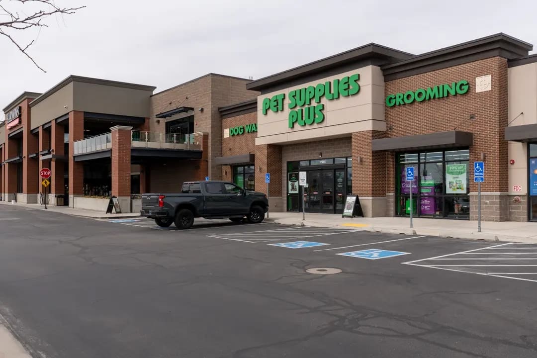The Pet Supplies Plus store in Lehi, with its Dog Wash and Grooming signs, at the Traverse Mountain shopping center
